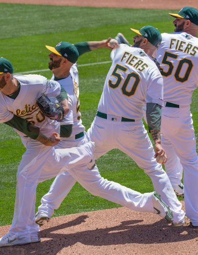 Mike Fiers if the Oakland Athletics warming up 2019
