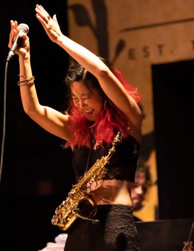 Saxophonist Grace Kelly performing