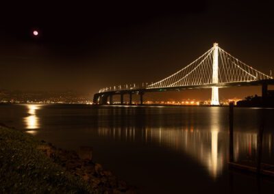 Full moon over the Oakland San Francisco Bay Bridge
