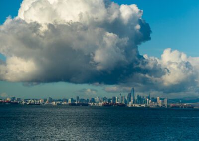 Clouds loom over the San Francisco skyline