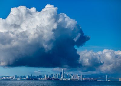 Clouds loom over the San Francisco skyline