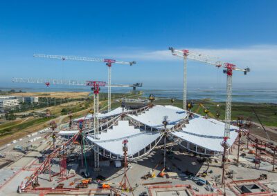 Crane work at the Google Bayview campus in Mountain View, California.
