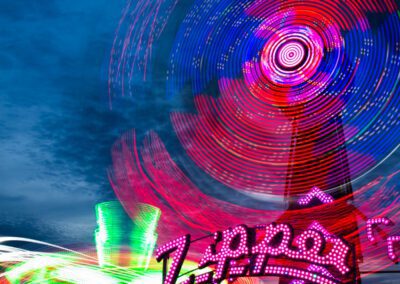 Light patterns generated by carnival rides in Oakland, CA