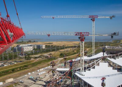 Crane work at the Google Bayview campus in Mountain View, California.